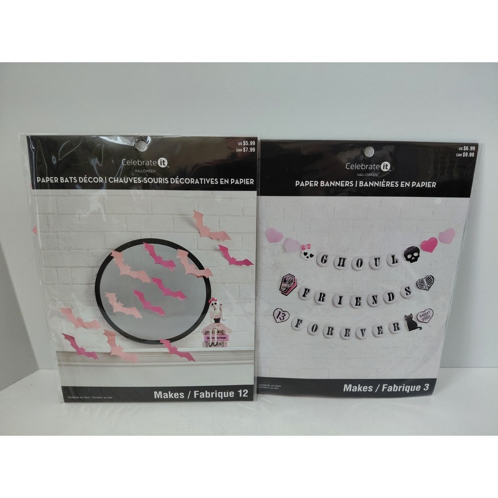 SET of 2 Celebrate It Ghoul Paper Banners & Paper‎ Bats Decor Halloween NWT